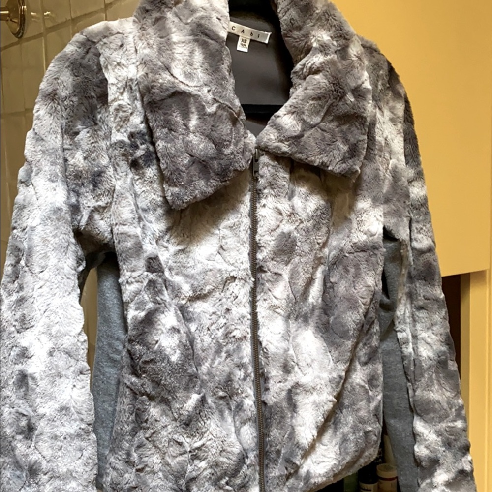 cabi grey fur jacket